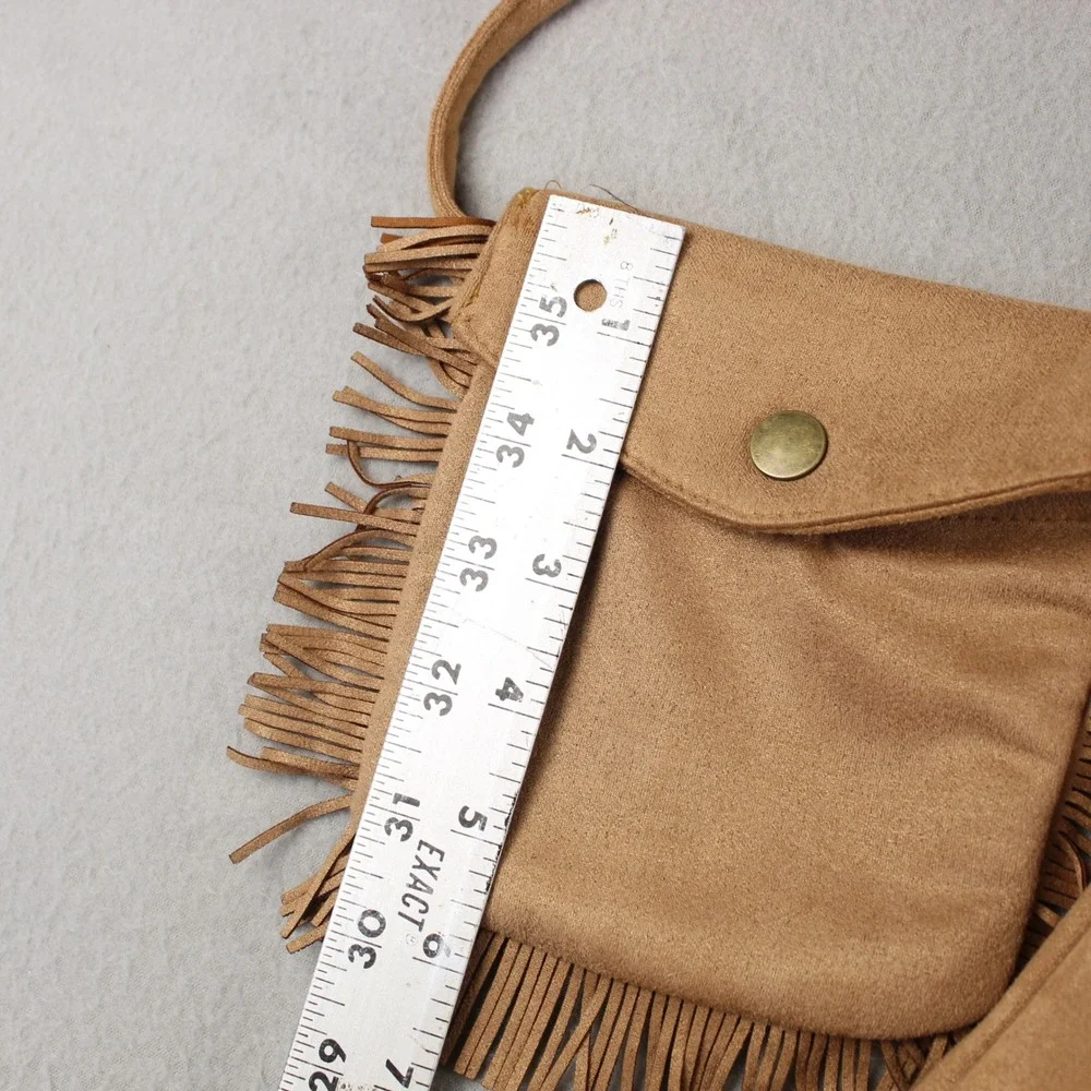Tahari Girl Faux Suede Dress Set Kids Size 7 Tan New Rhinestone Boho Bag